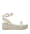 Valentino Rockstud 45 Rope & Leather Wedge Sandal In White