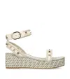 Valentino Rockstud 45 Rope & Leather Wedge Sandal In White