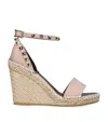 Valentino Rockstud Womens Leather Wedges Espadrilles In Nude