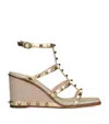 Valentino 80mm Studded Wedge-heel Sandals In Beige