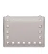 Valentino Leather Rockstud Flap Card Holder In Grey