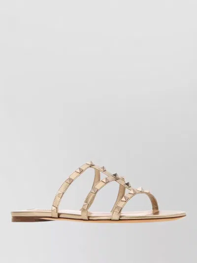 Valentino Garavani Leather Rockstud Flat Sandals Open Toe In Multi