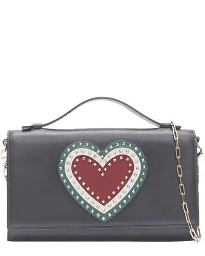 Valentino Garavani Valentino Leather Rockstud Heart Chain Wallet Clutch In Gray