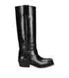 Valentino Rockstud Biker Knee-high Leather Boots In Black