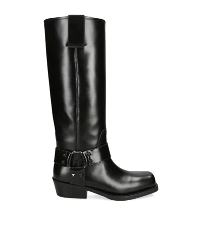Valentino Garavani Rockstud Biker Boot In Black