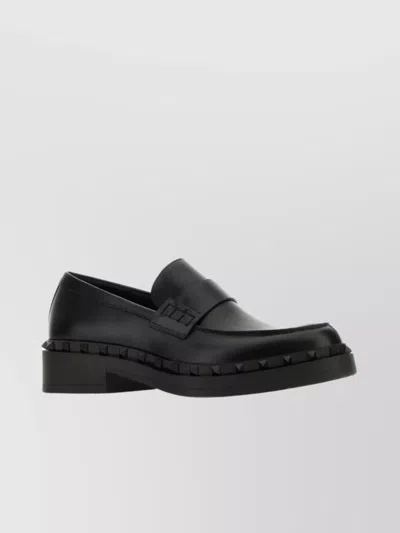 Valentino Garavani Leather Rockstud Loafers With Low Block Heel In Black