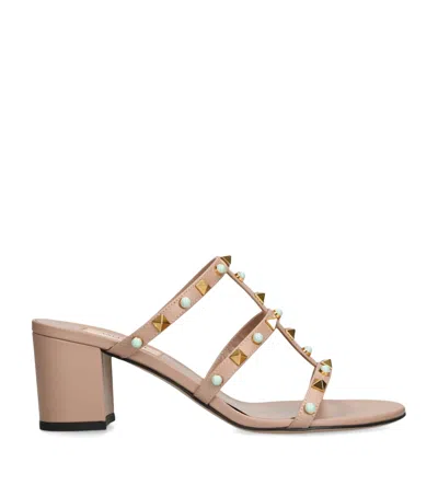 Valentino Garavani Leather Rockstud Mule Sandals 60 In Nude