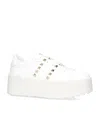 Valentino White Rockstud Elegant Sneakers With Golden Studs In White