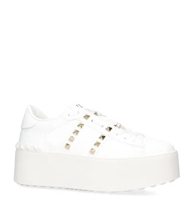 Valentino Garavani White Rockstud Elegant Sneakers With Golden Studs