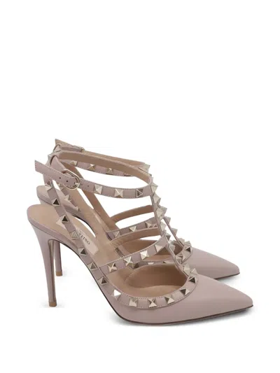 Pre-owned Valentino Garavani Leather Rockstud Pointed Toe Sandals In Pink