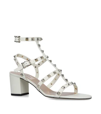 Valentino Garavani Rockstud Leather Heeled Sandals In Bone