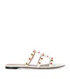 Valentino Rockstud Caged Leather Flat Sandals In White