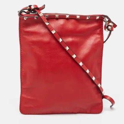 Valentino Garavani Leather Rockstud Slim Crossbody Bag In Red