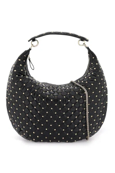 Valentino Garavani Leather 'rockstud Spike' Hobo Bag In Nero