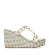 Valentino Leather Rockstud Wedge Sandals 90 In Neutral