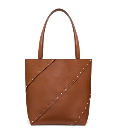 Valentino Garavani Leather Rockstud Wispy Tote Bag In Brown