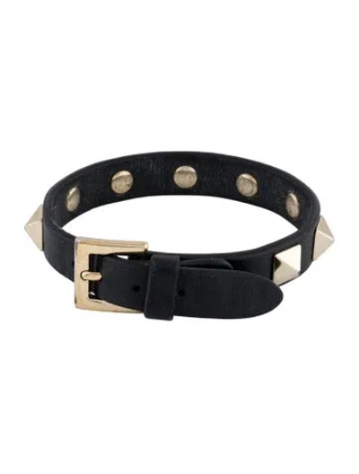 Pre-owned Valentino Garavani Leather Rockstud Wrap Bracelet In Black