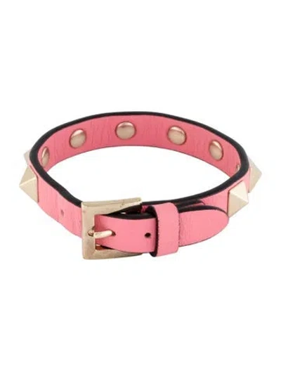 Pre-owned Valentino Garavani Leather Rockstud Wrap Bracelet In Pink