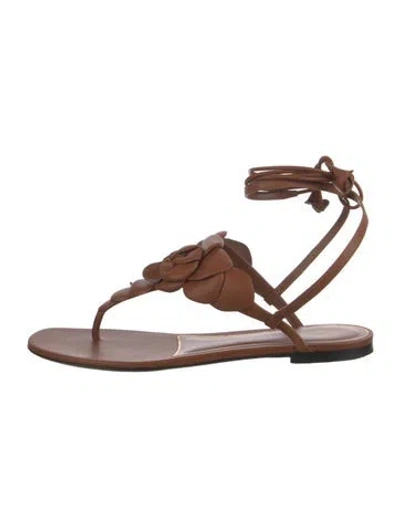 Pre-owned Valentino Garavani Leather Ruffle Embellishment Gladiator Sandals In Brown