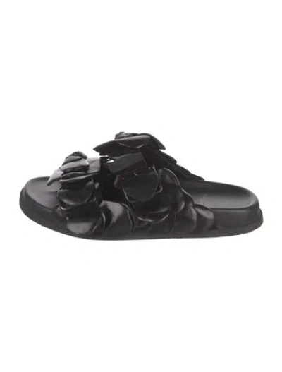 Pre-owned Valentino Garavani Leather Ruffle Embellishment Slides In Black