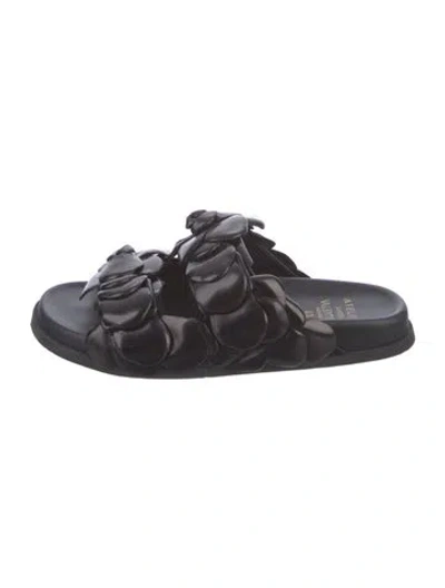 Pre-owned Valentino Garavani Leather Ruffle Embellishment Slides In Black
