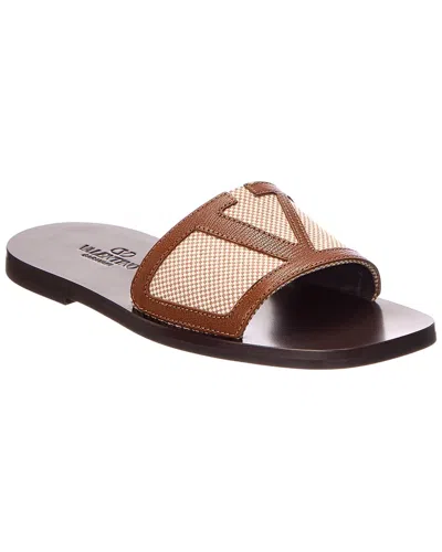 Valentino Garavani Two-tone Canvas And Leather Viva Superstar Slippers In Brown
