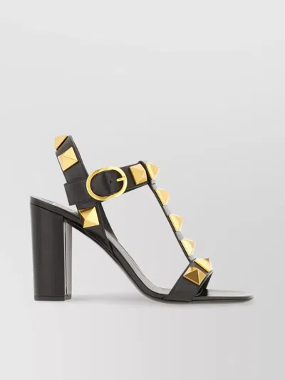 Valentino Garavani Leather Sandals With Block Heel And Studded Embellishments In Brown