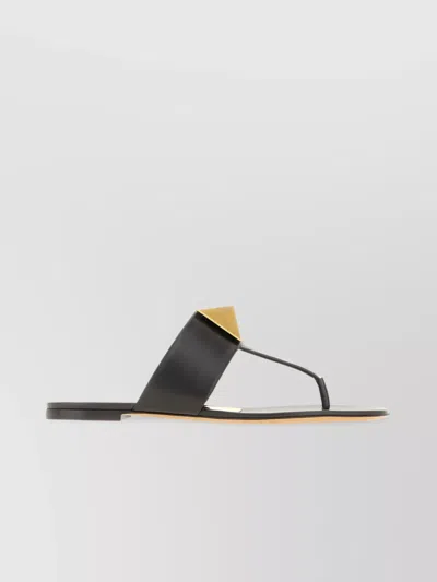 VALENTINO GARAVANI LEATHER SANDALS WITH FLAT SOLE AND GEOMETRIC EMBELLISHMENT