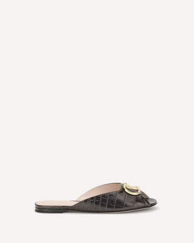 Valentino Garavani Leather Sandals With Metal Logo In Brown