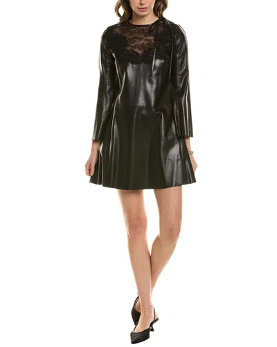 Valentino Lace-panelled Leather Mini Dress In Black