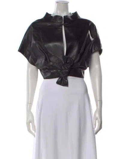 Pre-owned Valentino Leather Short Sleeve Top In Black