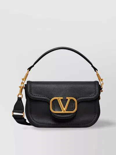 Valentino Garavani Leather Shoulder Bag With Adjustable Strap In Black