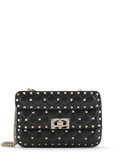 Valentino Garavani Leather Shoulder Bag With Iconic Metal Studs In Black