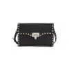 Valentino Leather Shoulder Bag With Metallic Studs And Distinctive Clasp In Black