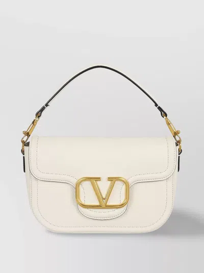 Valentino Garavani Leather Shoulder Bag With Removable Handle And Ribbon Strap In Neutral