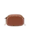 Valentino Studded Leather Crossbody Bag With Chain Strap In Brown