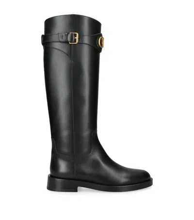 VALENTINO GARAVANI LEATHER SIGNATURE VLOGO RIDING BOOTS 30