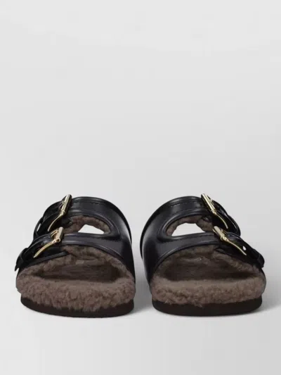 Valentino Garavani Leather Slide Sandals In Black