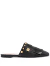 Valentino Leather Slides In Black