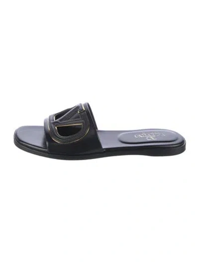 Pre-owned Valentino Garavani Leather Slides In Black