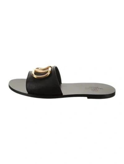 Pre-owned Valentino Garavani Leather Slides In Black