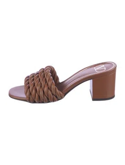 Pre-owned Valentino Garavani Leather Slides In Brown