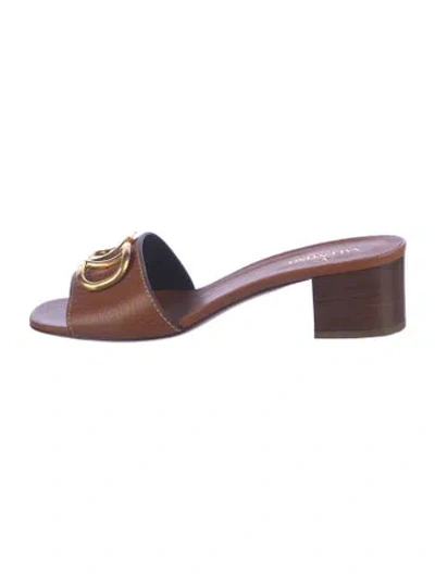 Pre-owned Valentino Garavani Leather Slides In Brown