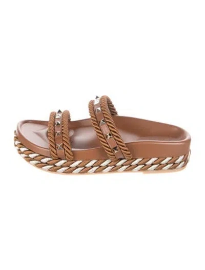 Pre-owned Valentino Garavani Leather Slides In Brown