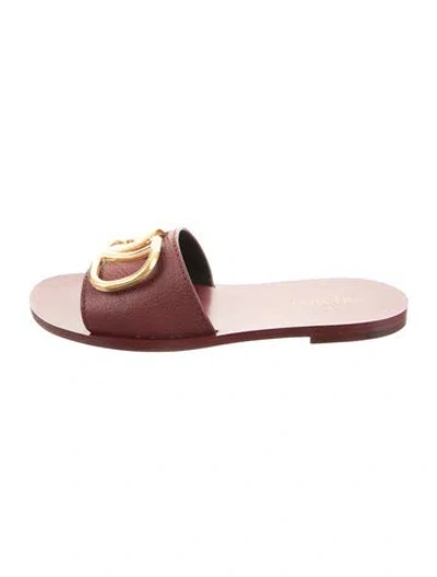 Pre-owned Valentino Garavani Leather Slides In Burgundy