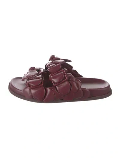 Pre-owned Valentino Garavani Leather Slides In Burgundy
