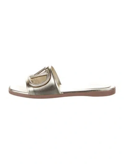 Pre-owned Valentino Garavani Leather Slides In Gold