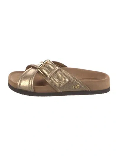 Pre-owned Valentino Garavani Leather Slides In Gold/metallic