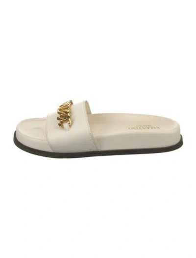 Pre-owned Valentino Garavani Leather Slides In Neutral
