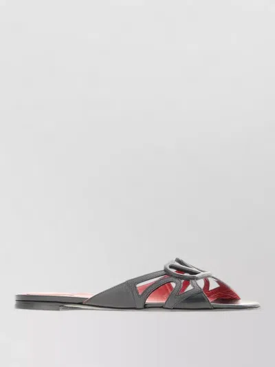 Valentino Garavani Leather Slides Open Toe Flat Sole In Gray